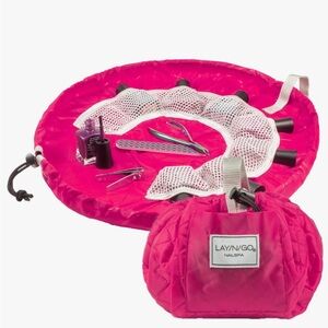 Lay-n-Go Nailspa Drawstring Cosmetic Bag Pink Quilted Organizer Travel Mat